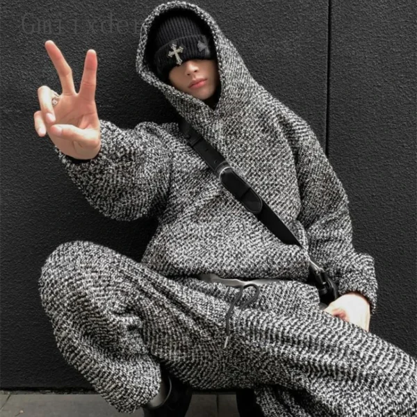 Retro Woolen Hoodie Suit