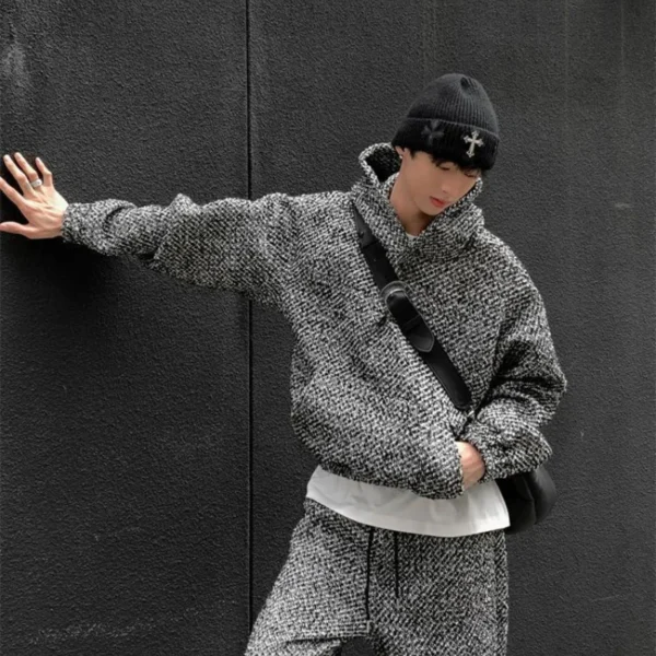 Retro Woolen Hoodie Suit - Image 4
